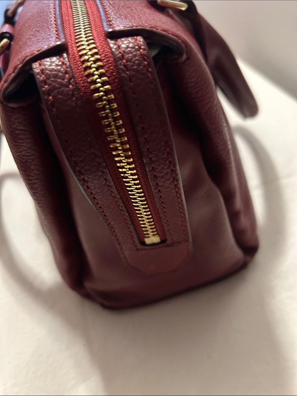 Tory Burch Burgundy Leather Satchel with Gold Hardware in EUC Retail $595 - Picture 8 of 14
